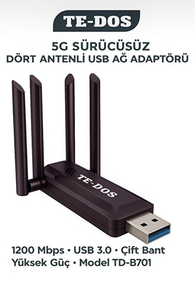 TE DOS 4 ANTEN KABLOSUZ İTERNET SAĞLAYICI USB WİFİ WİRELESS ADAPTÖR ÇİFT BANT...
