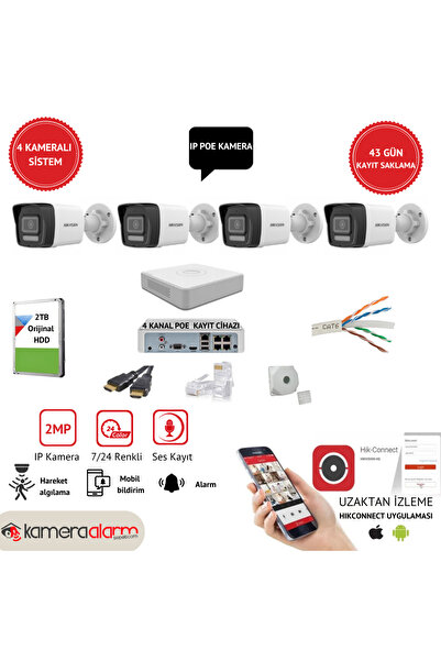kamera alarm sepeti HIKVISION 4 Kameralı, IP POE Güvenlik Kamera Sistemi , Ge...