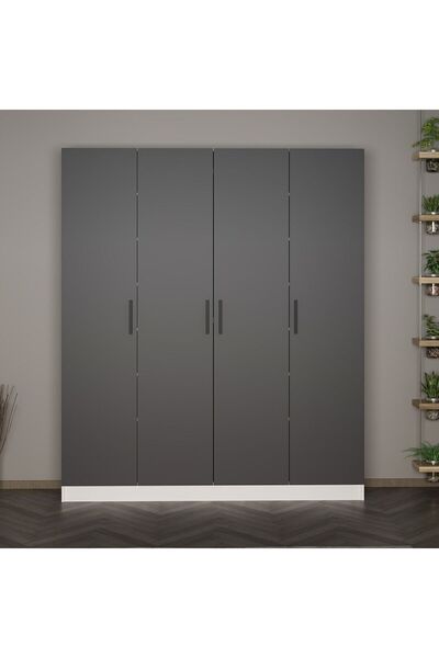 Minar Kale 210 Cm 4 Kapaklı 2B Raf Portmanto Beyaz Antrasit