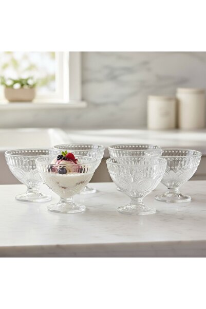 FAIR HOME Sun Pattern Ice Cream – Dessert – Cookie Glass Bowl Set – 6 X 260 ml