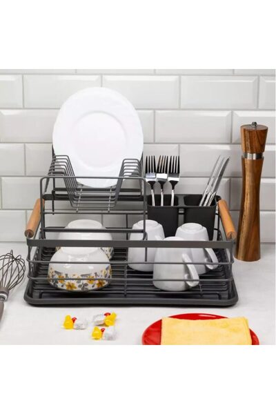 Kinghoff Uscător de vase KH 1797 cu 2 niveluri, Suport pentru tacâmuri, Gri