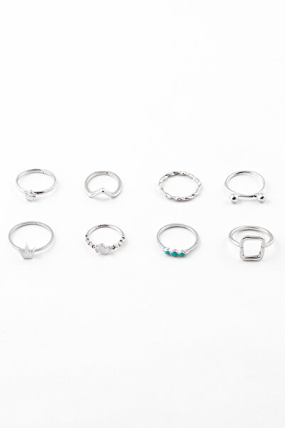 Sortie Aksesuar مجموعة خواتم مكونة من 8 قطع مطلية بالمينا مع تصميم الزهور وال...