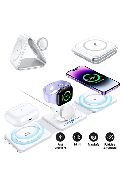 NITOPLAY Nitoplay® KS30 Wireless Charger, 3 in 1, Watch, Headphones, Fast Charging 15W