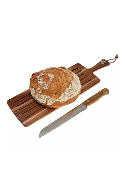 KASSEL Bread knife and stand set, stainless steel and solid acacia wood,