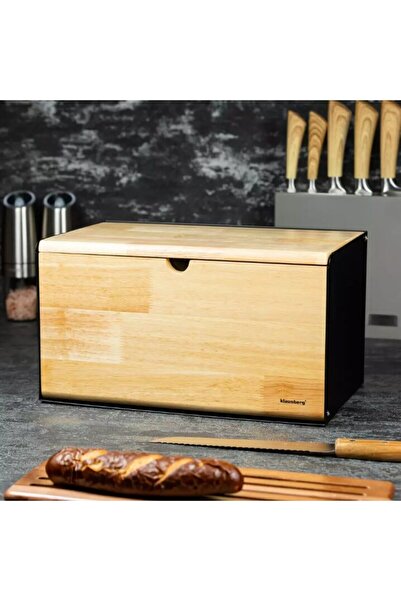 Klausberg Bread box, steel-bamboo, black, 35.5 x 21.5 x 19.5 cm,