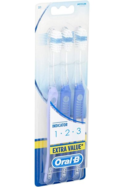 Oral-B 1-2-3 Indicator Manual Toothbrush, 3 Count (Blue)