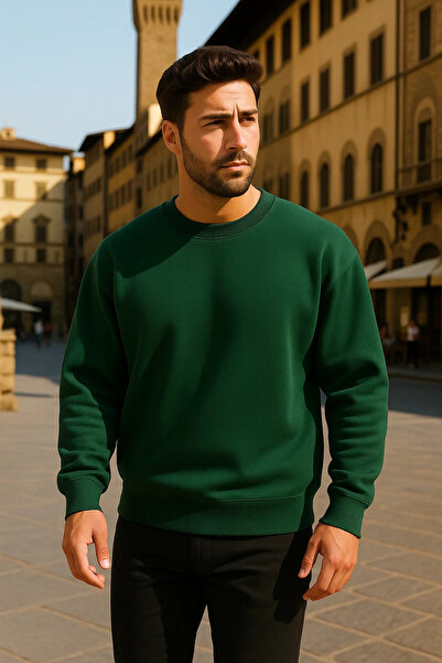 COMBİNE MİCHAİL Unisex Winter Comfortable Long Green Loose Sweater