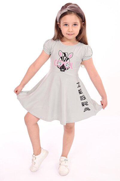 Toontoy فستان بناتي مطبوع ذو قصة مريحة وياقة دائرية وأكمام قصيرة -