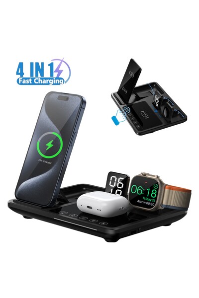 NITOPLAY Nitoplay® R11 Wireless Charger, 4 in 1 Fast Charging 15W, Foldable Electric, Samsung, Apple
