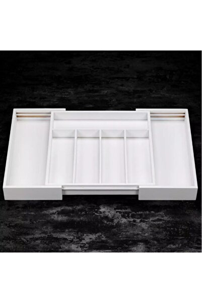 Kinghoff Bamboo cutlery box, with 7 compartments, for drawer, 52x31.5x5 cm, white,
