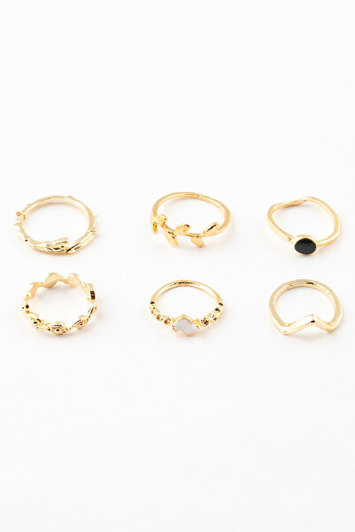 Sortie Aksesuar مجموعة من 6 خواتم مينا مع أشكال أوراق وبراغي