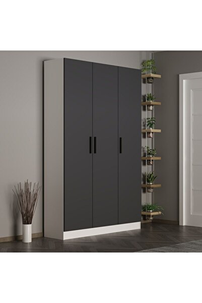 Minar Kale 210 Cm 3 Kapaklı 1B Raf Portmanto Beyaz Antrasit