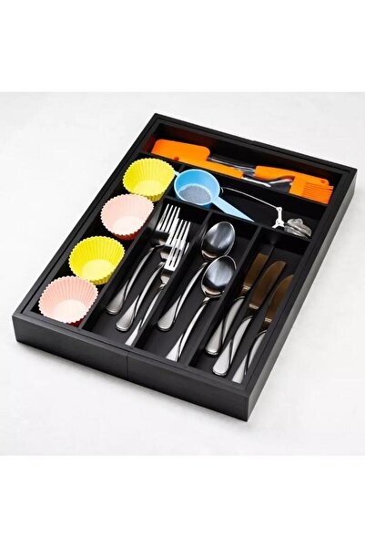 Kinghoff Bamboo cutlery box, with 8 compartments, for drawer, 52x43x5 cm, black