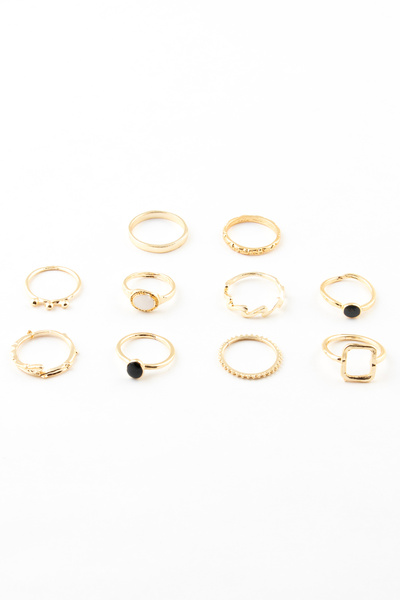 Sortie Aksesuar مجموعة من 10 خواتم مينا بشكل أربعية اللؤلؤة وشكل الورقة