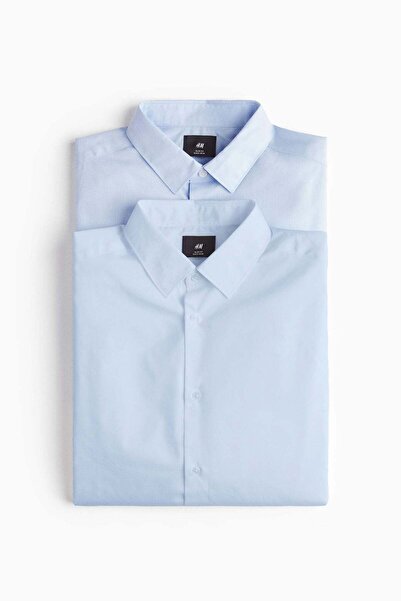 H&M قميص قصة ضيقة سهل الكي، قطعتان