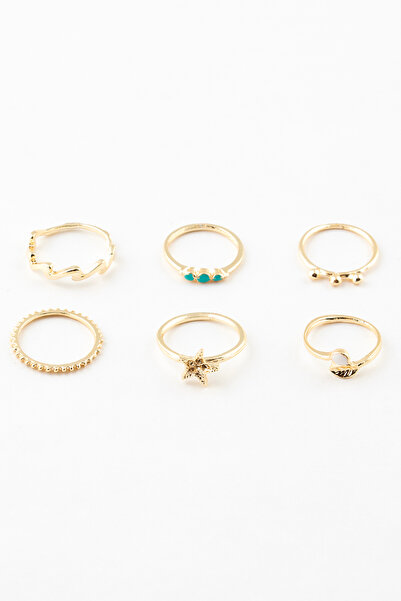 Sortie Aksesuar مجموعة خواتم مكونة من 6 قطع من المينا على شكل أوراق الشجر وال...