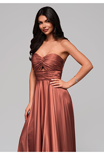 OMBRE Večerní šaty LA-OM-DLR159 - hnědé