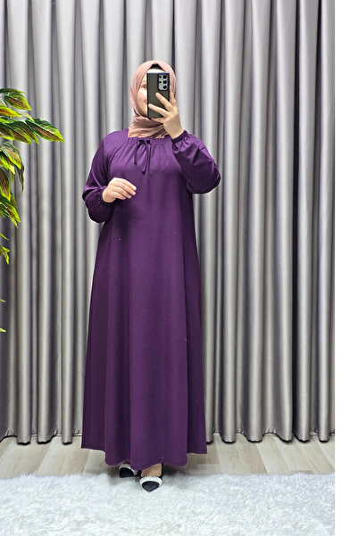 Elmas Tesettür Kadın Tesettür Giyim Büyük Beden Kare Yaka Robalı Lina Elbise