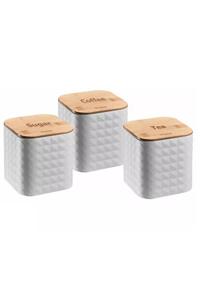 Klausberg Containers for coffee, tea, sugar, stainless steel-bamboo, white,