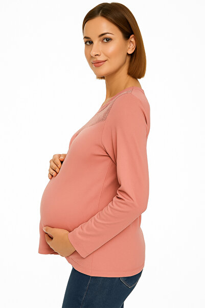 MEGHAN L.A Μπλούζα από μαλακό ελαστικό ύφασμα με λεπτομέρεια δαντέλας εγκυμοσύνης