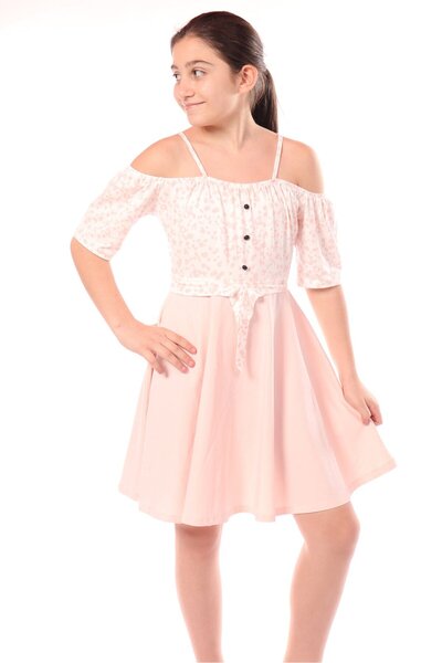 Toontoy Κοριτσίστικο φόρεμα με κοντό μανίκι και λαιμόκοψη Carmen σε κανονική ...