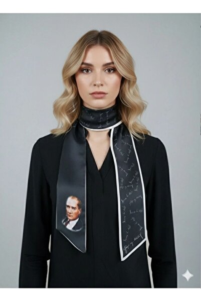 sema aksesuar 10 Kasım Özel Siyah Atatürk Resimli Ve Yazılı Kravat Fular - Ok...