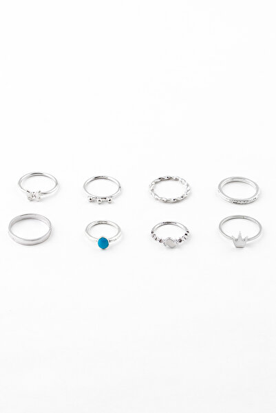 Sortie Aksesuar مجموعة من 8 خواتم مينا مع شكل فراشة وتاج ملكي