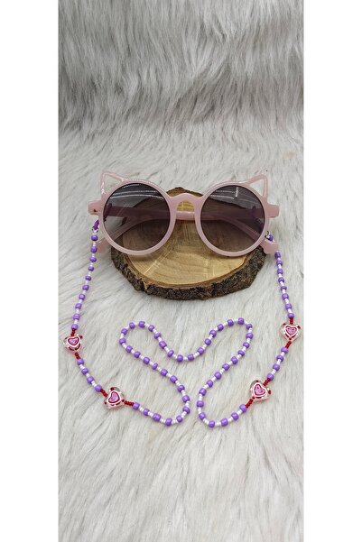 HAPPY HANDMADE سلسلة نظارات على شكل قلب للأطفال البنات باللون الأرجواني