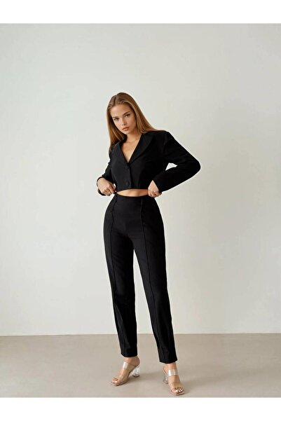 Coral Paçası Fermuarlı Pantolon Ceket Takım 11647 Siyah