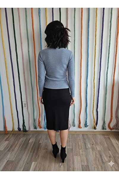 HOFY 1587 Double-Breasted Soft Knit Blouse with Lace-Up Detail