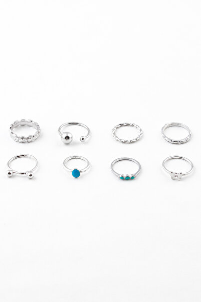 Sortie Aksesuar مجموعة من 8 خواتم مزدوجة على شكل فراشة وحلزون مينا