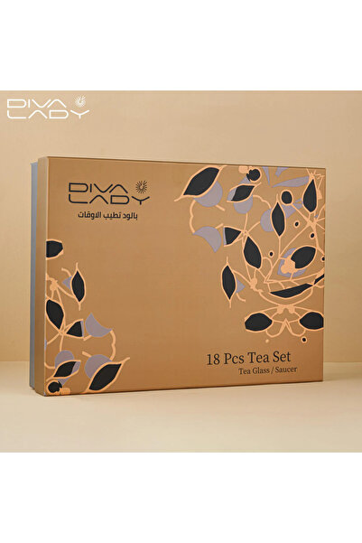 DIVA LADY طقم شاي وقهوة فاخر من – 6 فناجين شاي + 6 فناجين قهوة + 6 قواعد خشبية بتصميم ذهبي راقٍ ☕✨