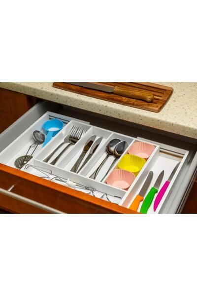 Kinghoff Bamboo cutlery box, with 7 compartments, for drawer, 52x31.5x5 cm, white,