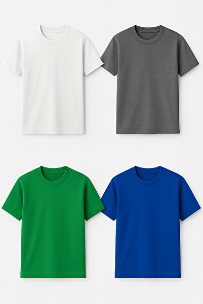 Nu Pack of 4 T-shirts at the Neckline – White, Gray, Green, Blue