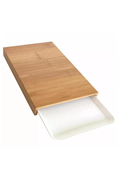 Kinghoff Manual bamboo chopper with edges and plastic storage tray, rectangular, 38x25x4 cm