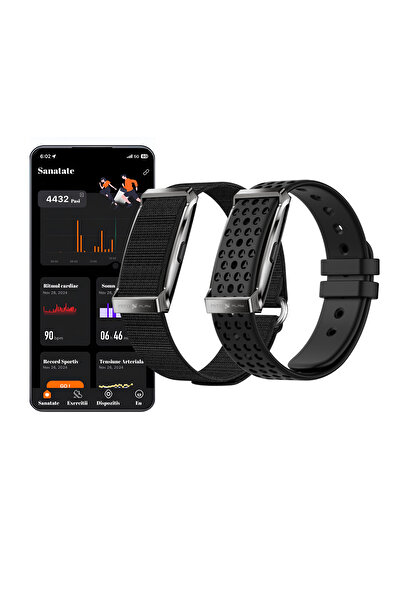 NITOPLAY Bratara Smart Fitness Inteligenta Nitoplay® Duo, 2Curele Negre, Bluetooth, GPS, Android/iOS