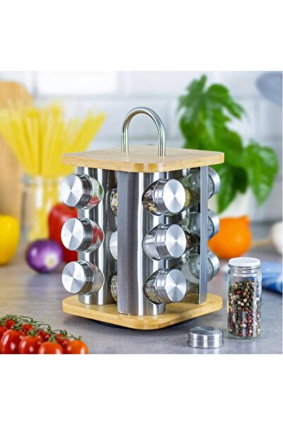 Klausberg Set of 16 stainless steel and glass containers with stand for condiments, 17 x 20 cm, Klausb