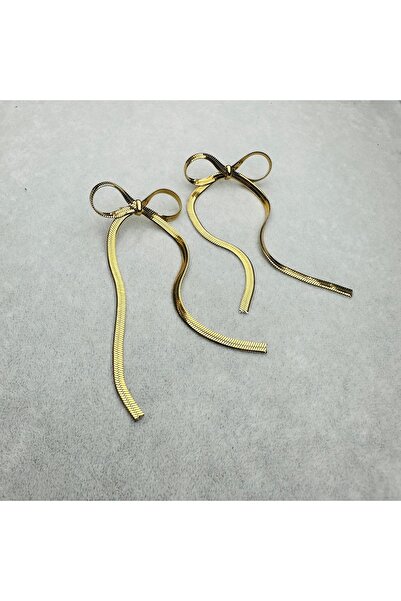 MUTAN BİJUTERİ ALTN RENKLİ FİYONK TASARIMLI SALLANTILI ÇELİK KÜPE