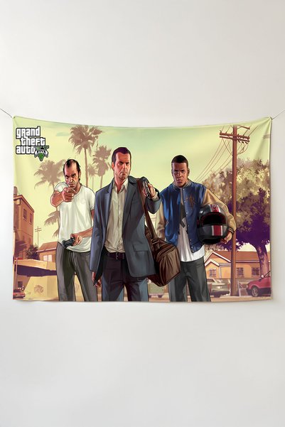 RUGRUMBA Gta Printed Wall Covering – Gamer-Themed, High-Quality Fabric, Tapestry Wall Carpet