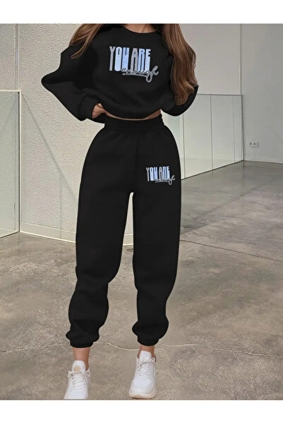 DİVİN -Women's Printed Oversized Sweatahirt -Sweatpants 2-Piece Set