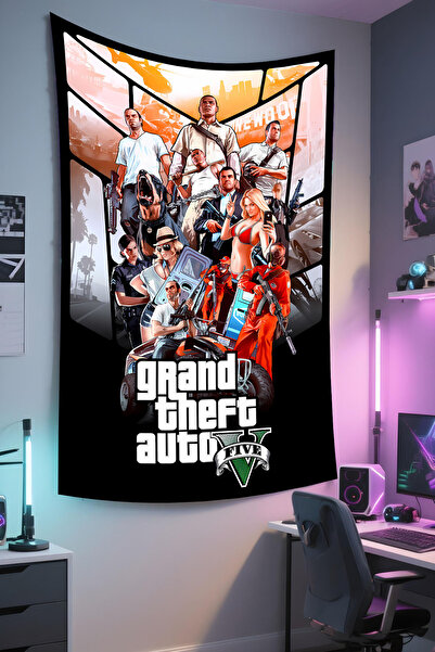 RUGRUMBA غطاء حائط GTA مطبوع - موضوع للاعبين، قماش عالي الجودة، سجادة حائط من...