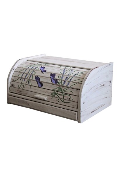 Decoratiuni Vintage Casa Retro Classic bread box, Lavender, hand-painted, vintage white, without chopper, 39 cm* 18 cm * 27 cm