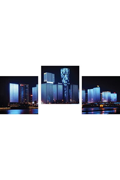 4Decor Set Pictură pe pânză - Oraș Albastru - 150x50 cm