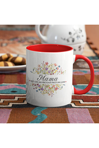 AFFIX THE DIFFERENT PERSPECTIVE Personalized white mug, red interior and handle, Text The Most Precious Being In The World, Mother Model