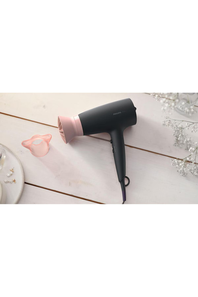 Philips Στεγνωτήρας μαλλιών, Philips, 2100 W, Thermo Protect, 3 ρυθμίσεις θερμοκρασίας, 2 ρυθμίσεις ταχύτητας, 14 mm, Μαύρο/