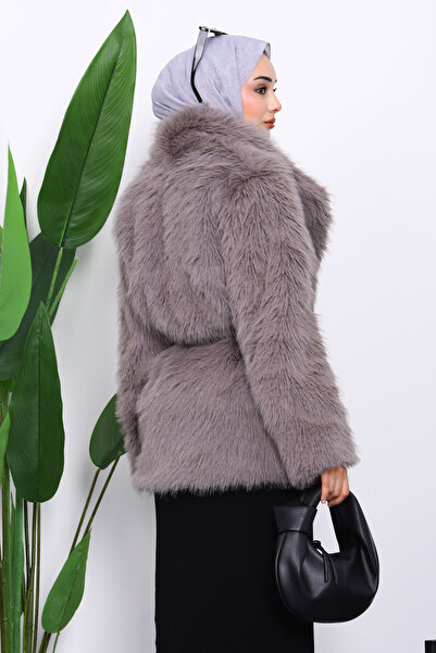 İmajButik Vizon Kemerli Kısa Kürk Kaban