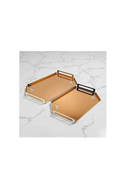 Generic Stainless steel serving tray set, golden rose color
