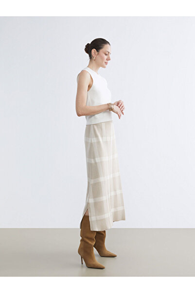 LC Waikiki Özmarka New Season Elastic Waist Plaid A-Line Knit Skirt