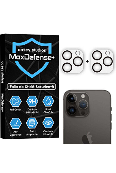 Casey Studios Set 2x Folie Sticla Camera iPhone 14 Pro/14 Pro Max, HD, Anti Z...