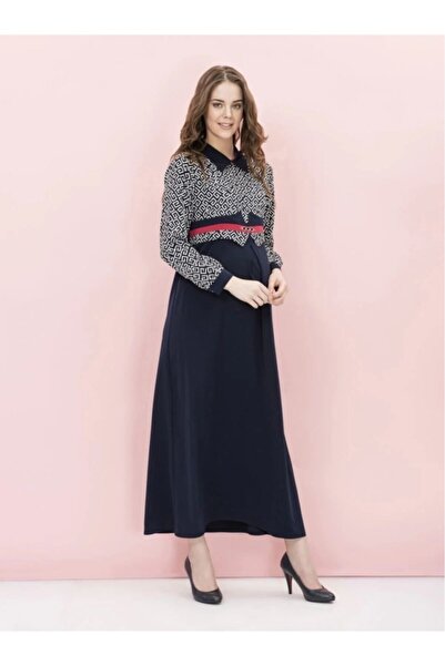 Desen Hamile Giyim Patterned Combination Long Hijab Maternity Dress